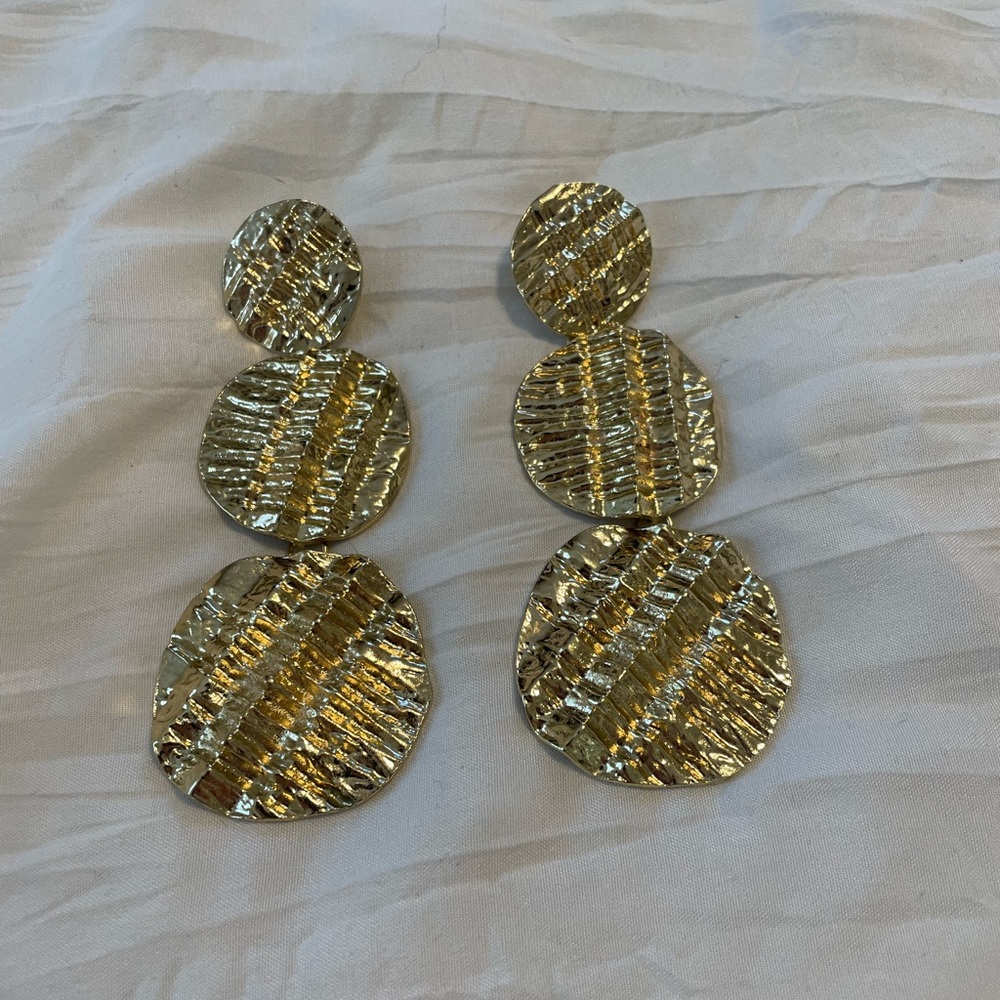 Gold Textured Dangle Earrings